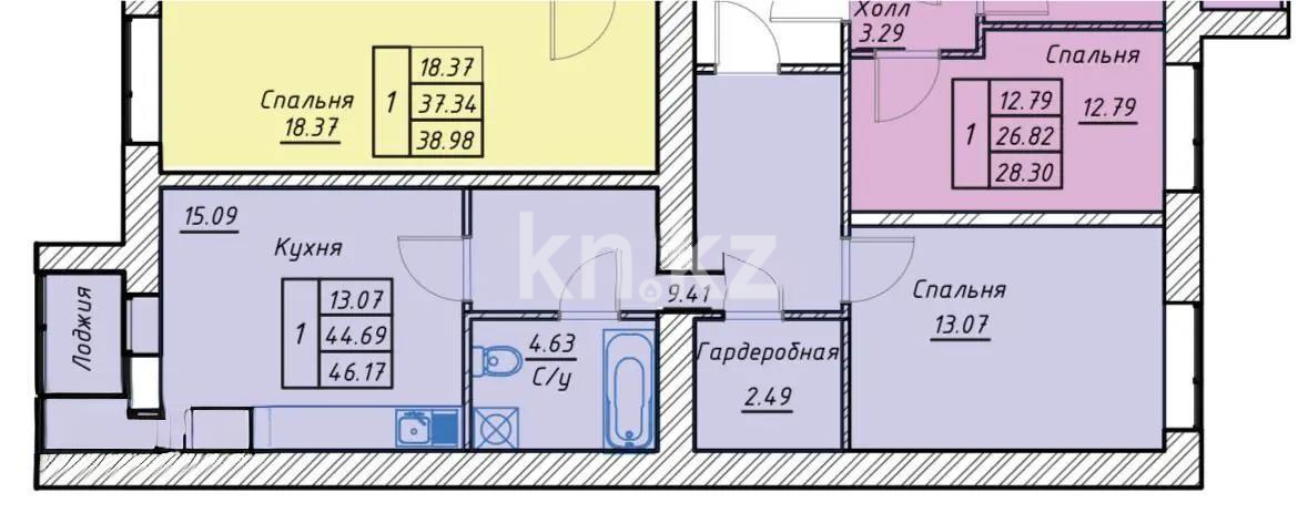 Продажа 1-комнатной квартиры, 46.17 м², ул. Тынышбайулы, дом  6 стр в Астане