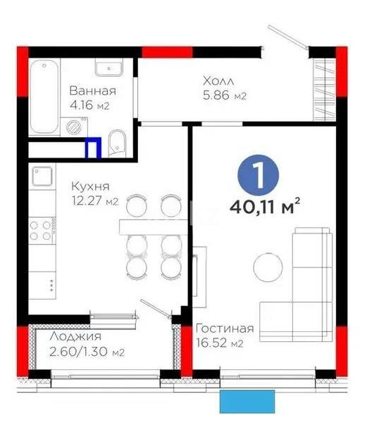 Продажа 1-комнатной квартиры, 40.11 м², ул. Бухар жырау, дом  57/6 - Продажа квартир в Астане без посредников фото 1 из 1