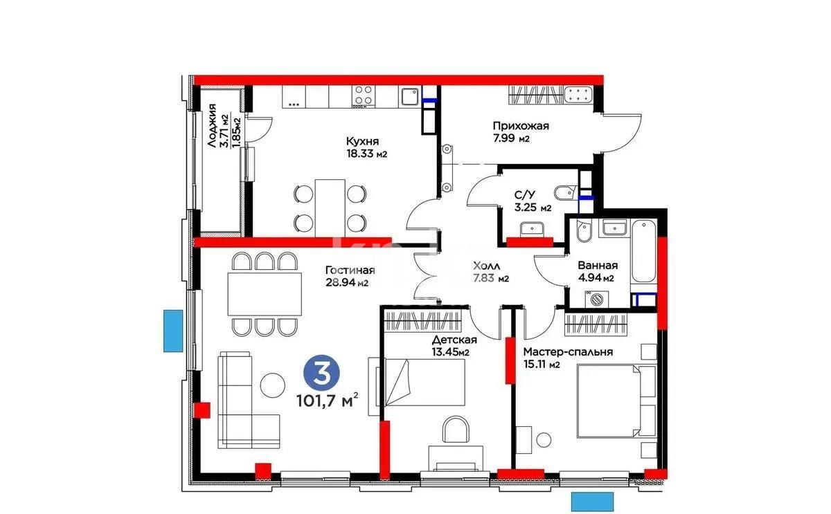Продажа 3-комнатной квартиры, 101.5 м² в Астане - фото 4