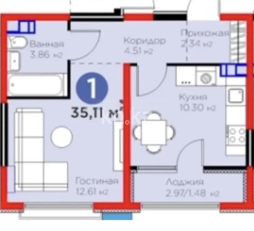 Продажа 1-комнатной квартиры, 35.11 м² - Продажа однокомнатных квартир в Алматы - страница 27 фото 1 из 1
