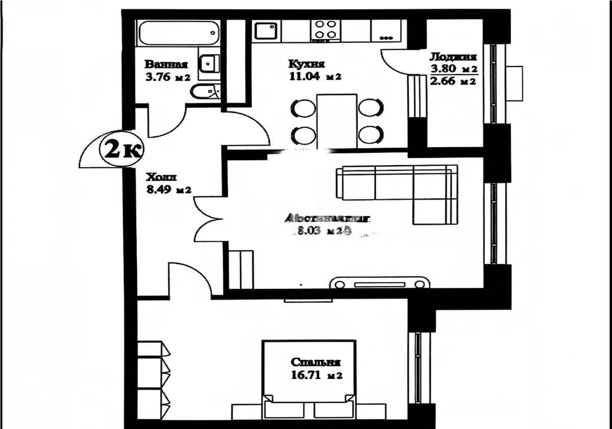 Продажа 2-комнатной квартиры, 60.69 м² в Астане