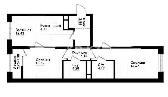 Продажа 3-комнатной квартиры, 67.42 м², ул. Толе би, дом  290/1 - Продажа  трехкомнатных квартир в новостройках Алматы без посредников с фото фото 1 из 1