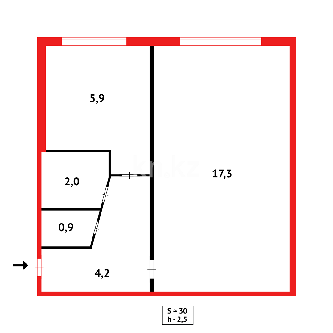 Продажа 1-комнатной квартиры, 31 м², ул. Дюсембекова - Продажа  однокомнатных квартир в Караганде с фото фото 9 из 9