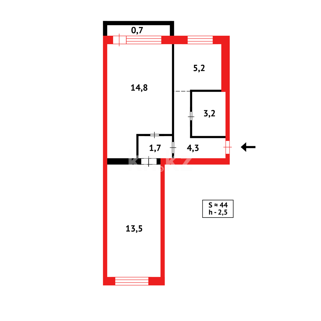 Продажа 2-комнатной квартиры, 44 м² в Караганде - фото 12