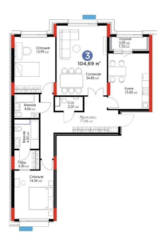 Продажа 6-комнатной квартиры, 105 м² - Продажа квартир в новостройках Астаны - страница 105 фото 7 из 8