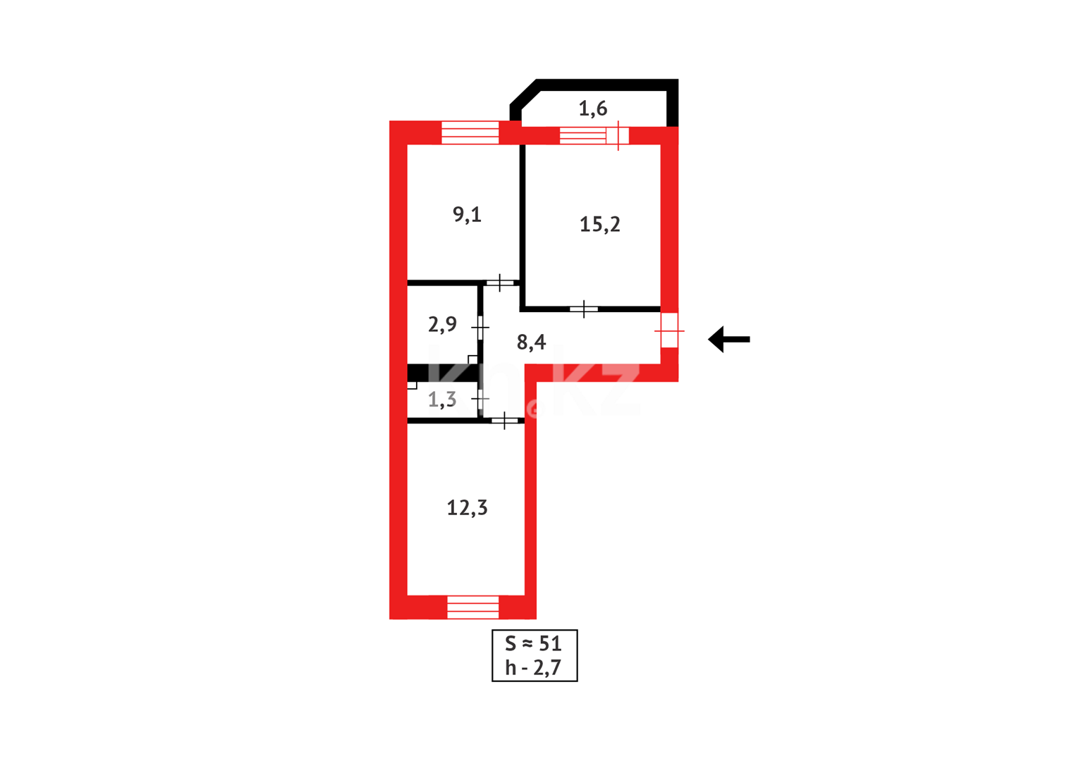 Продажа 2-комнатной квартиры, 50.8 м², ул. Жубанова - Продажа квартир в Астане фото 6 из 6