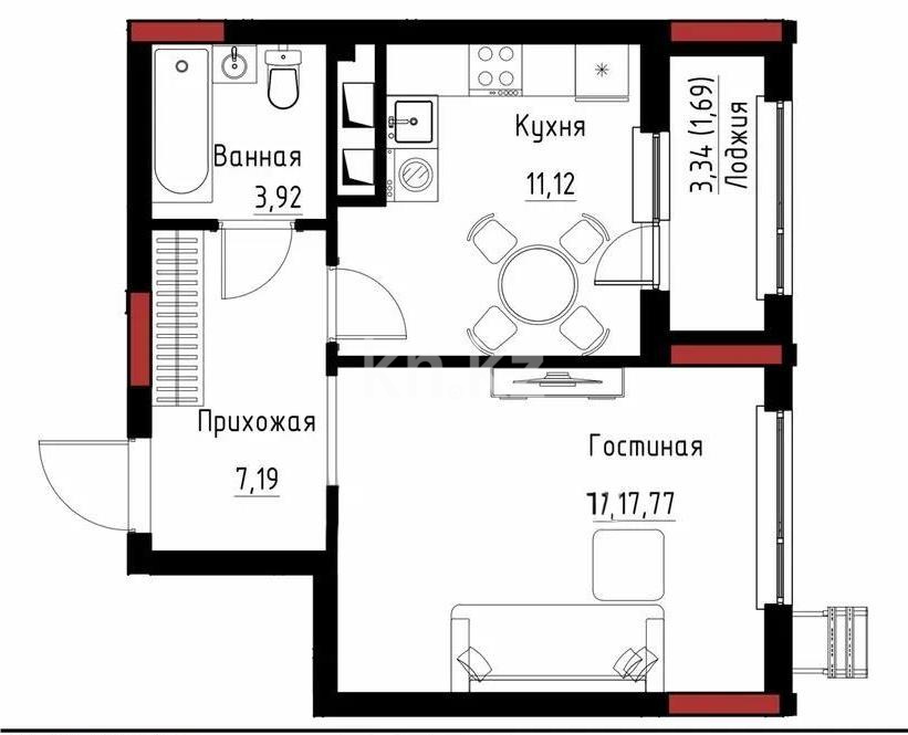 Продажа 1-комнатной квартиры, 41.63 м², ул. Хусейна бен Талала, дом  9/3 стр - Продажа  однокомнатных квартир в Астане с фото фото 1 из 1