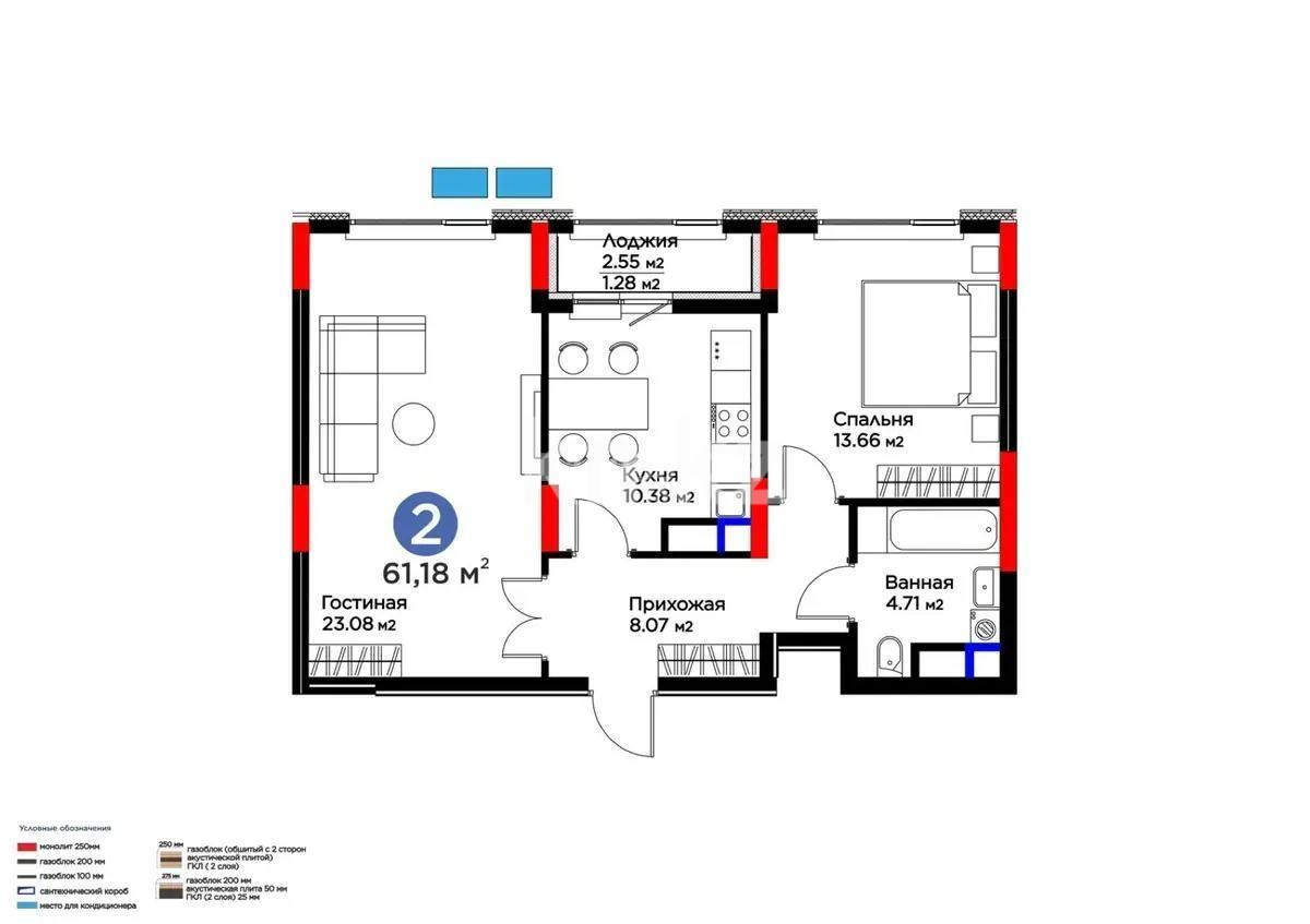 Продажа 2-комнатной квартиры, 61.18 м², ул. Рыскулова, дом  18/1 - Продажа квартир в Астане фото 1 из 1