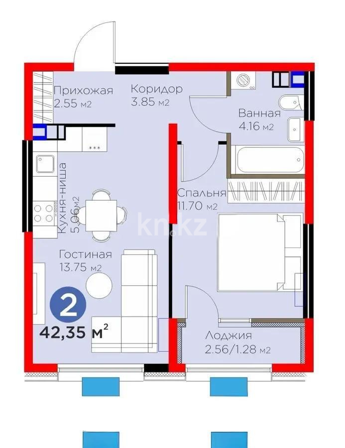 Продажа 2-комнатной квартиры, 42.35 м², мкр. Гажайып, дом  33 - Продажа квартир в Алматы фото 1 из 1