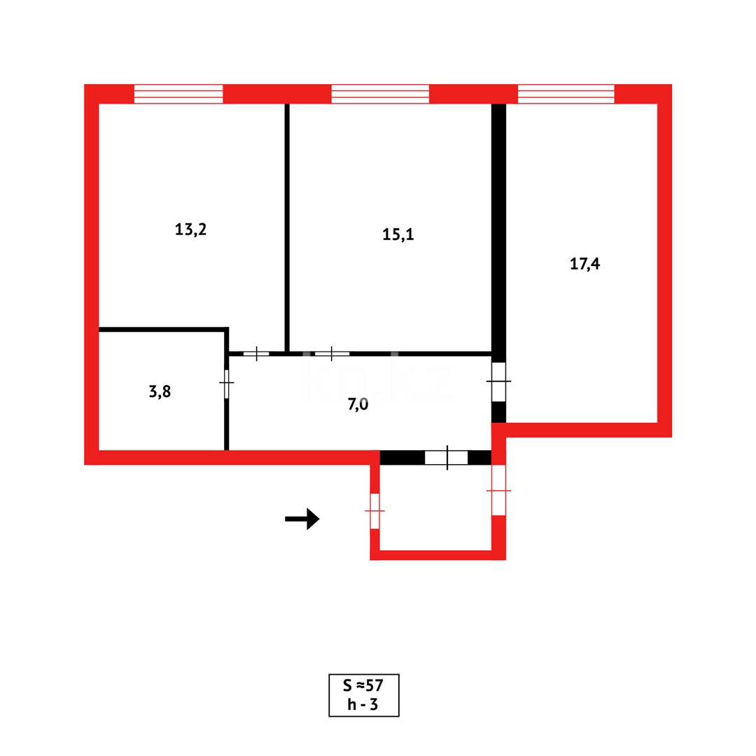 Продажа 2-комнатной квартиры, 58 м², ул. Муканова, дом  61/2 - Продажа квартир в Караганде с фото фото 10 из 10