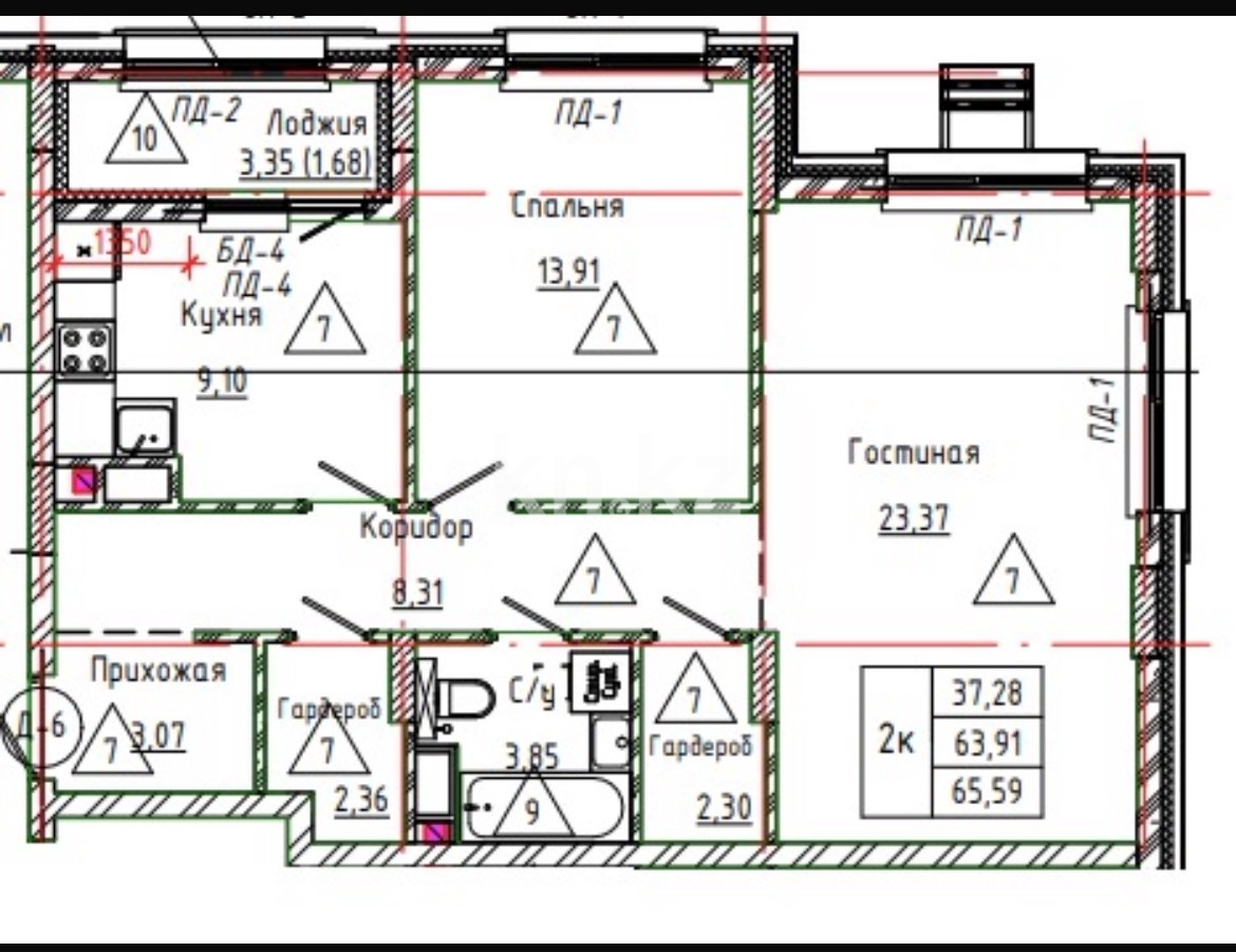 Продажа 2-комнатной квартиры, 65.59 м² в Астане
