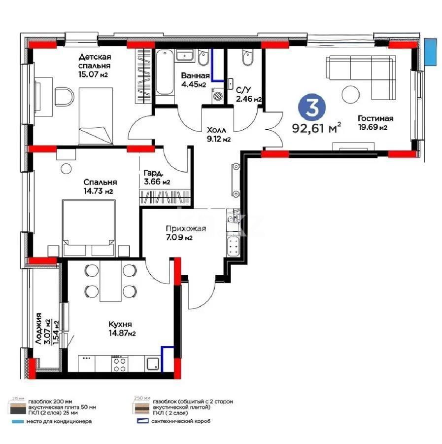 Продажа 3-комнатной квартиры, 93 м² - Продажа  трехкомнатных квартир в новостройках Астаны без посредников фото 5 из 5
