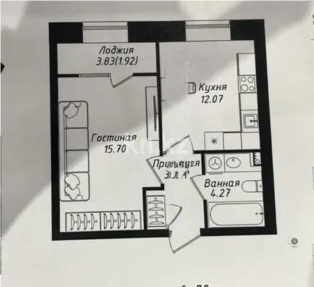Продажа 1-комнатной квартиры, 38 м² в Астане