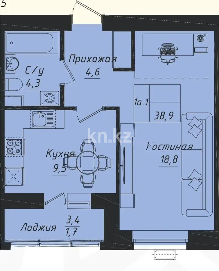 Продажа 1-комнатной квартиры, 39 м² в Астане
