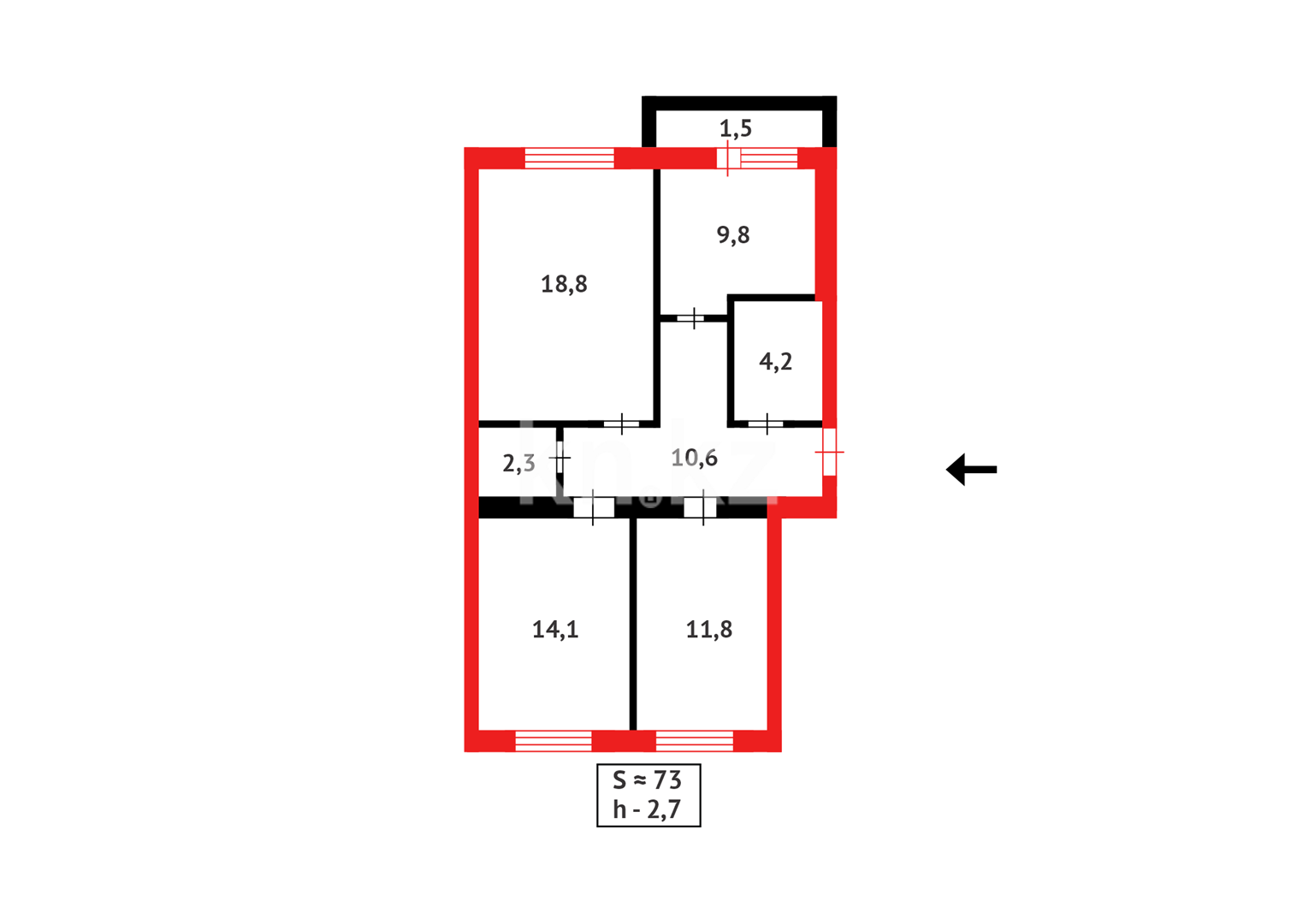 Продажа 2-комнатной квартиры, 73 м², ул. Анжерская - Продажа  двухкомнатных квартир в Караганде фото 17 из 17
