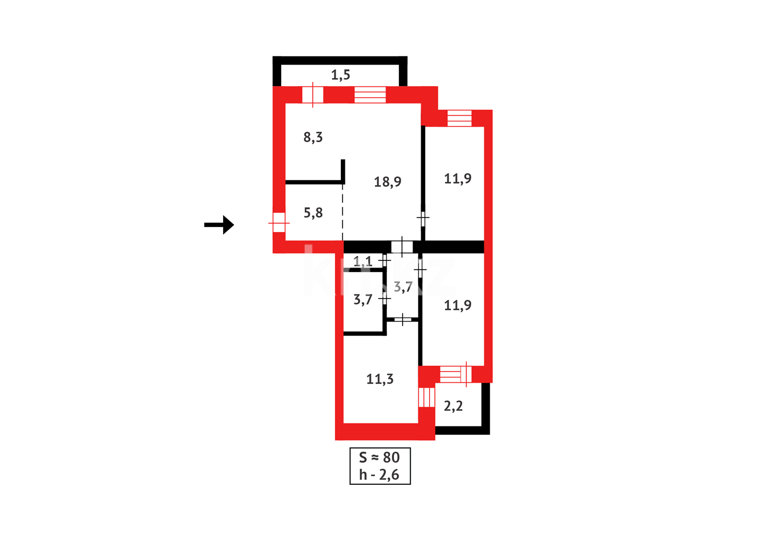 Продажа 4-комнатной квартиры, 80 м², пр. Бухар-жырау - Продажа  четырехкомнатных квартир в Караганде фото 13 из 13