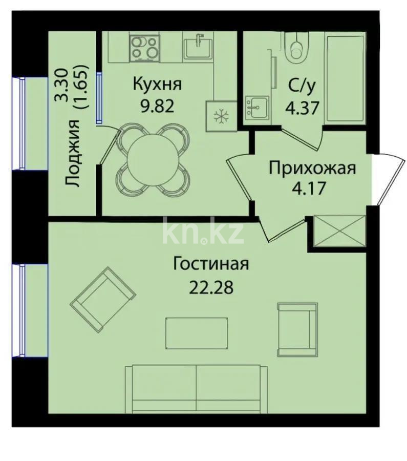 Продажа 1-комнатной квартиры, 42.29 м², ул. Е-15, дом  16 в Астане