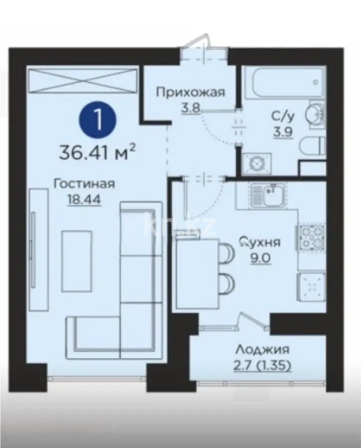 Продажа 1-комнатной квартиры, 36.41 м², ул. Айнакол, дом  64 в Астане