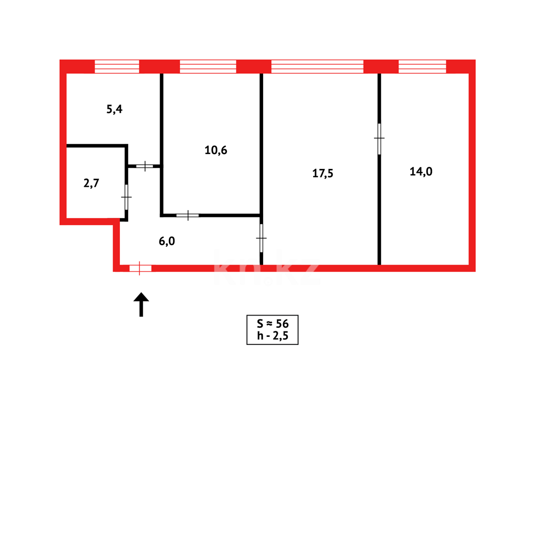 Продажа 3-комнатной квартиры, 57 м² - Продажа трехкомнатных квартир в Караганде фото 1 из 7