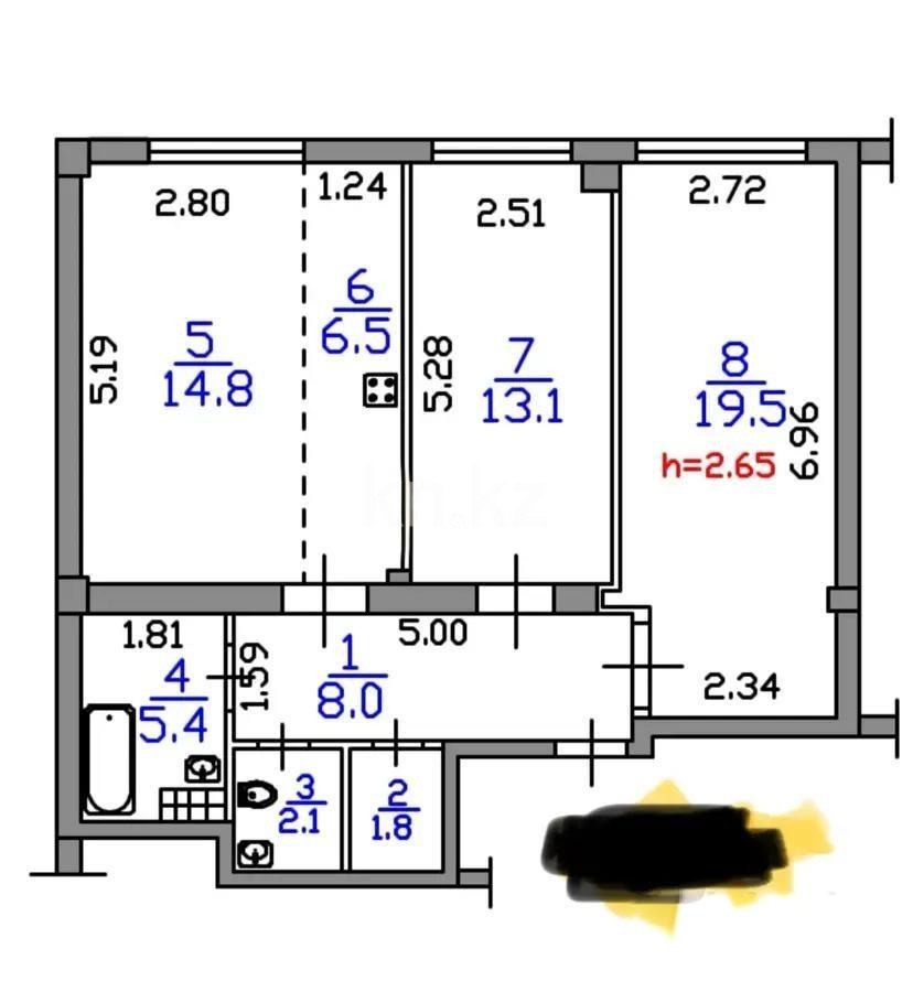 Продажа 3-комнатной квартиры, 74 м², ул. Толе би, дом  189/3 - Продажа  трехкомнатных квартир в Алматы фото 7 из 7