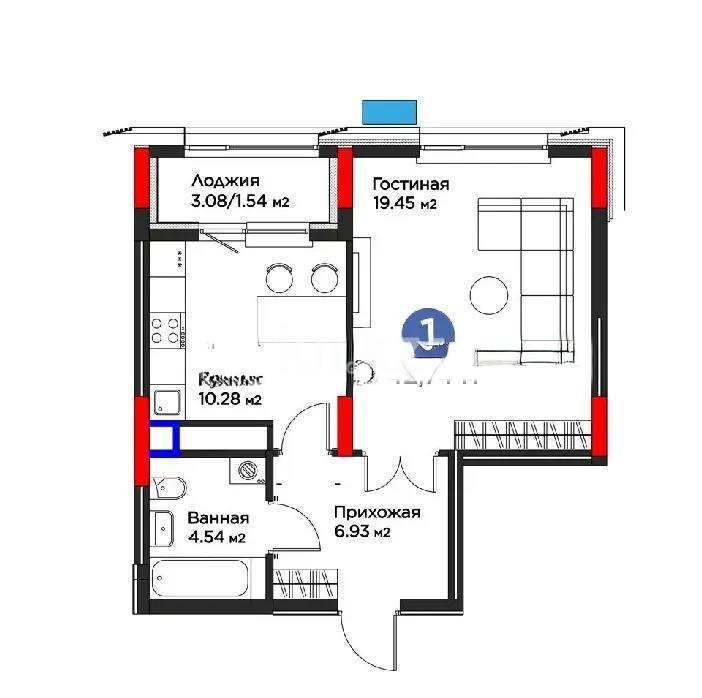 Продажа 1-комнатной квартиры, 43 м² - Продажа квартир в р-не Есиль Астаны фото 1 из 1