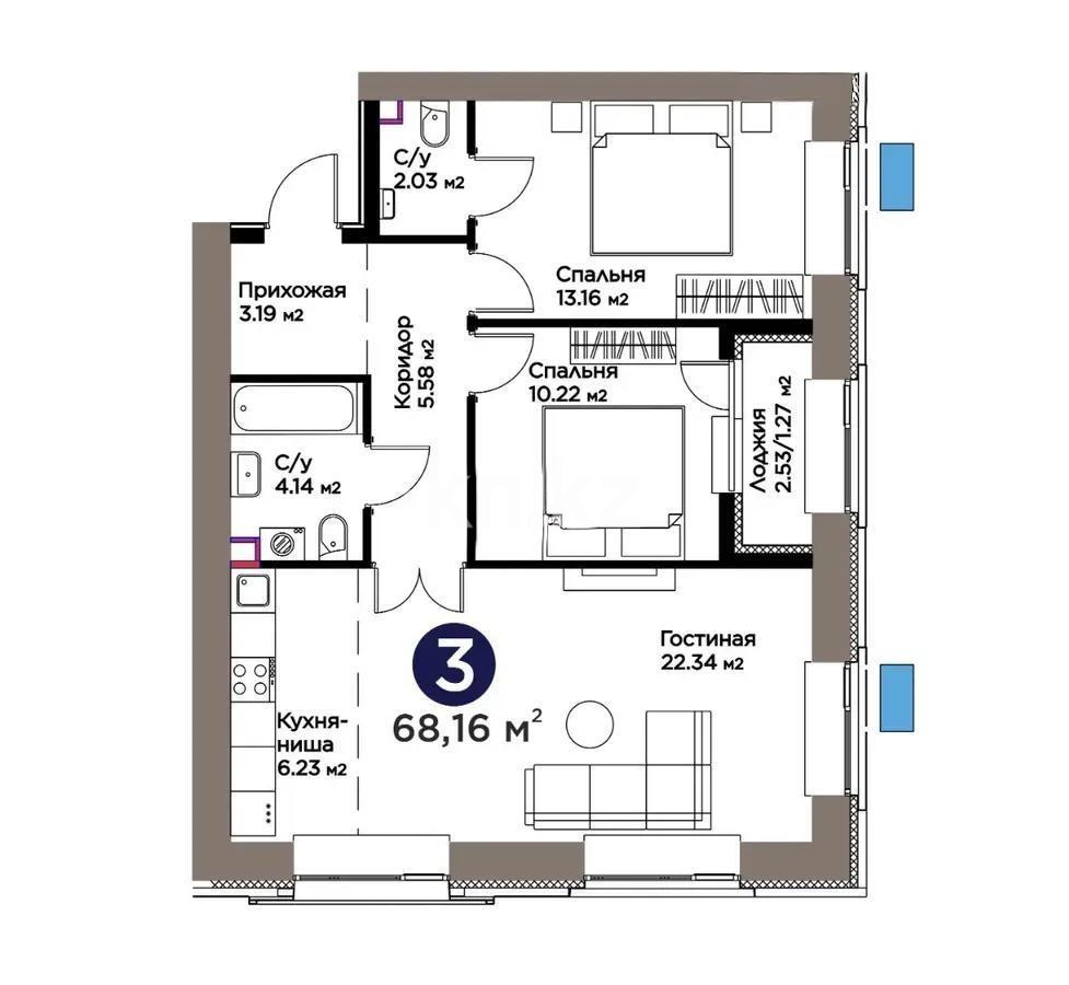 Продажа 3-комнатной квартиры, 68 м² - Продажа квартир в р-не Нура Астаны - страница 5 фото 1 из 1