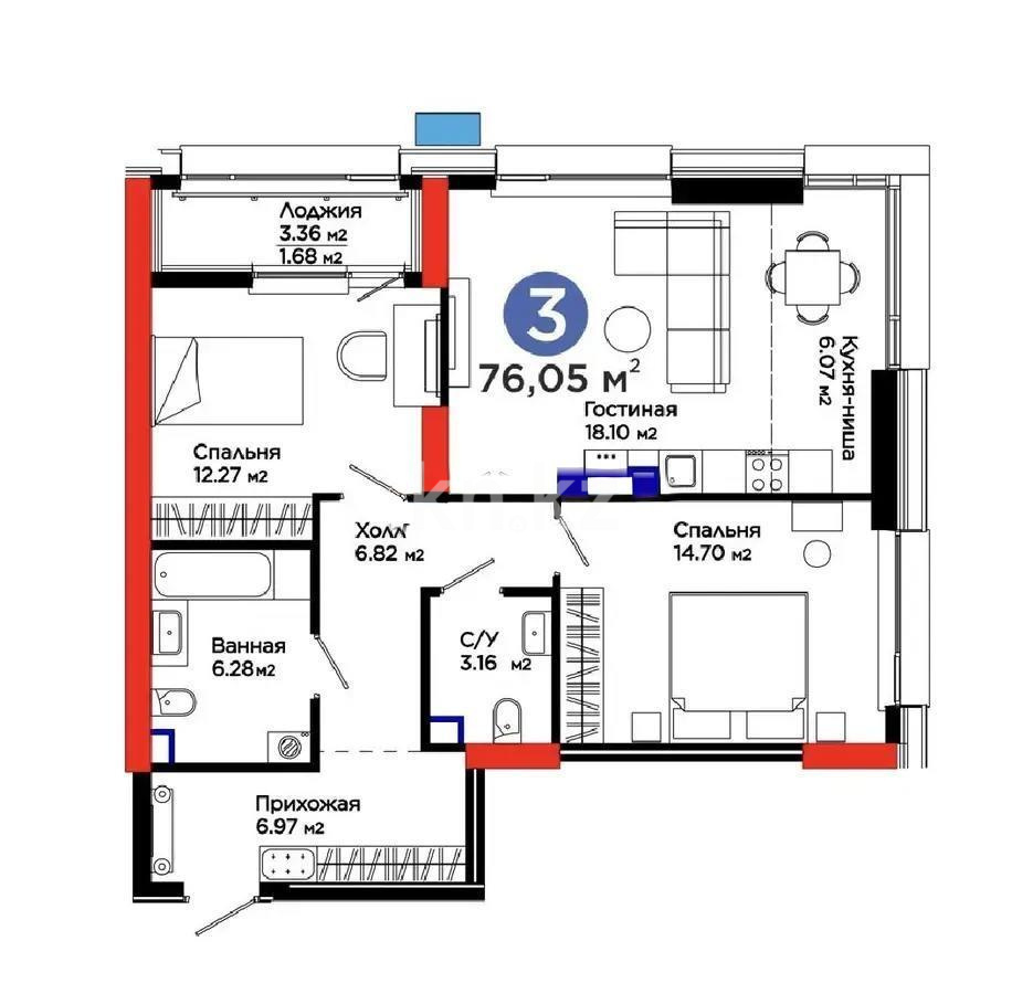Продажа 3-комнатной квартиры, 76.05 м² - Продажа квартир от собственников в Астане - страница 96 фото 4 из 4