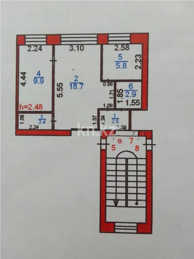 Продажа 2-комнатной квартиры, 42 м², ул. Белинского, дом  17а - Продажа  двухкомнатных квартир в Караганде без посредников с фото фото 4 из 4