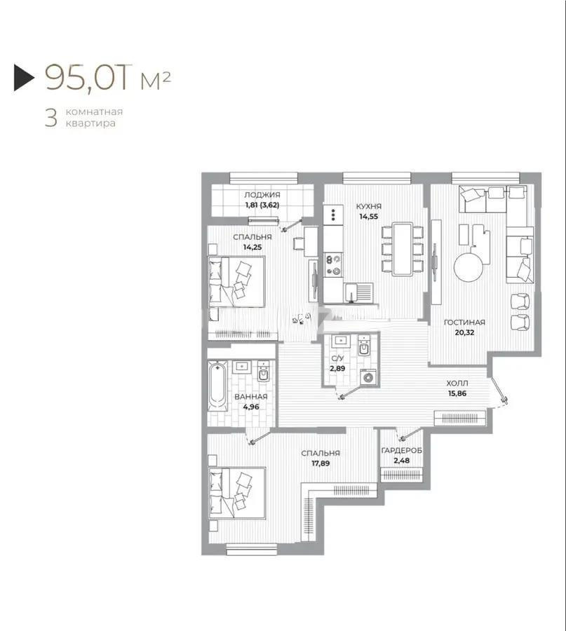Продажа 3-комнатной квартиры, 95 м², пр. Туран, дом  39 стр - Продажа квартир в Астане фото 1 из 1