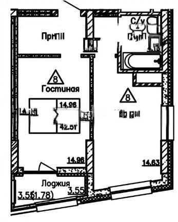 Продажа 1-комнатной квартиры, 43.6 м², пр. Кошкарбаева, дом  36 - Продажа квартир в Астане фото 1 из 1