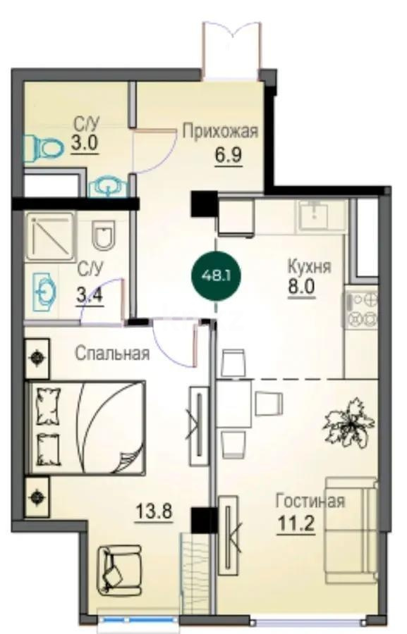 Продажа 2-комнатной квартиры, 48 м² в Алматы - фото 4
