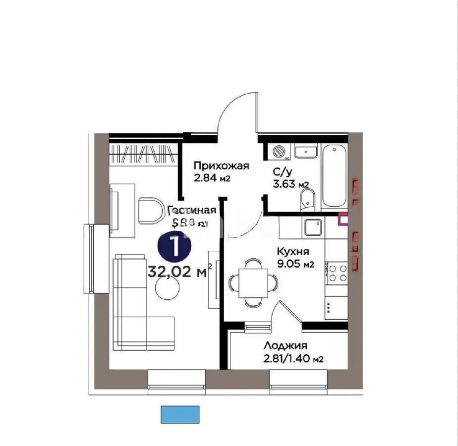 Продажа 1-комнатной квартиры, 32 м² в Астане