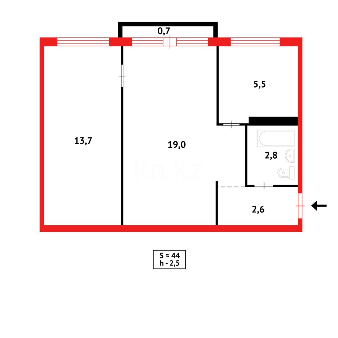 Продажа 2-комнатной квартиры, 44 м² в Караганде - фото 8