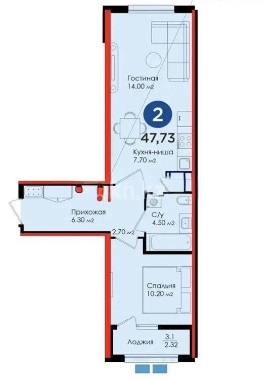 Продажа 2-комнатной квартиры, 48 м² - Продажа квартир в новостройках Астаны фото 1 из 1