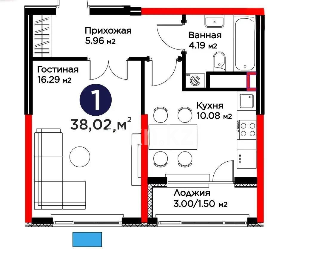 Продажа 1-комнатной квартиры, 38.02 м² - Продажа квартир в новостройках Астаны - страница 38 фото 1 из 1
