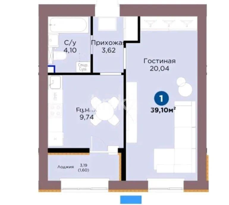 Продажа 1-комнатной квартиры, 39.1 м² - Продажа однокомнатных квартир от собственников в Астане фото 1 из 1