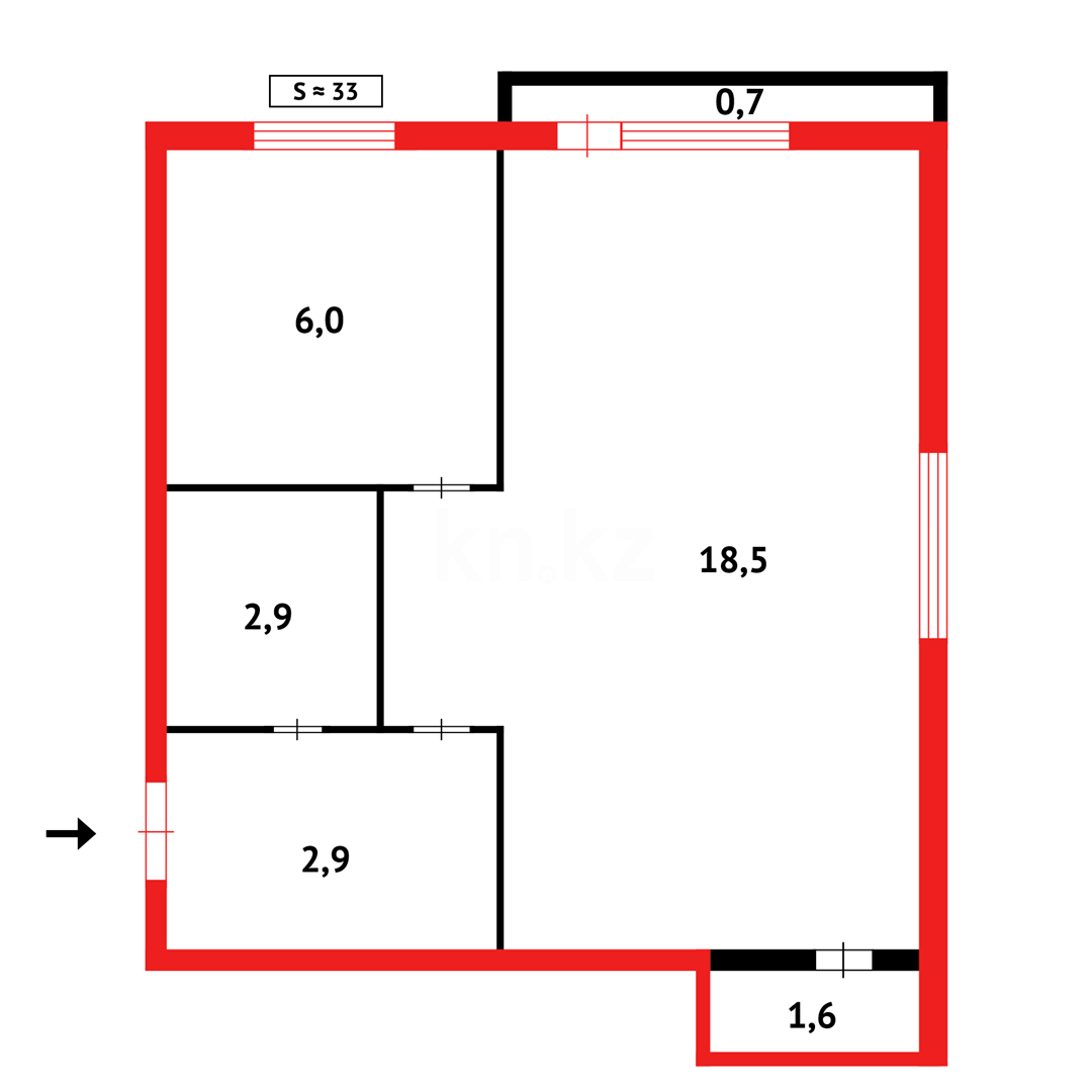 Продажа 1-комнатной квартиры, 32 м², ул. Ермекова - Продажа  однокомнатных квартир в Караганде фото 13 из 13