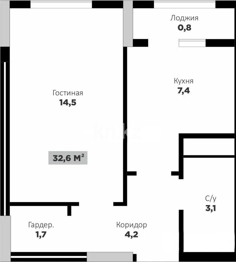 Продажа 1-комнатной квартиры, 32.6 м², пр. Тлендиева, дом  52 в Астане