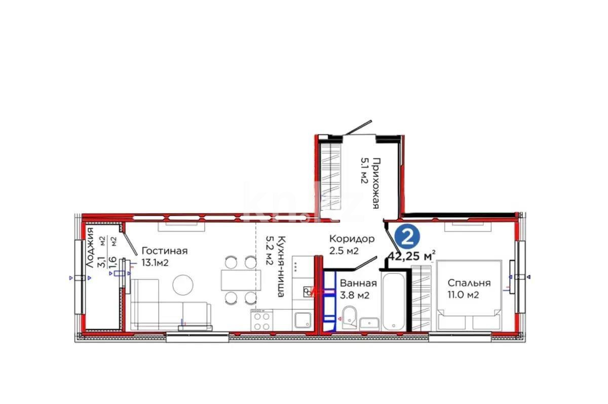 Продажа 1-комнатной квартиры, 42.25 м², ул. Е-103, дом  5 - Продажа квартир в новостройках Астаны без посредников фото 1 из 1