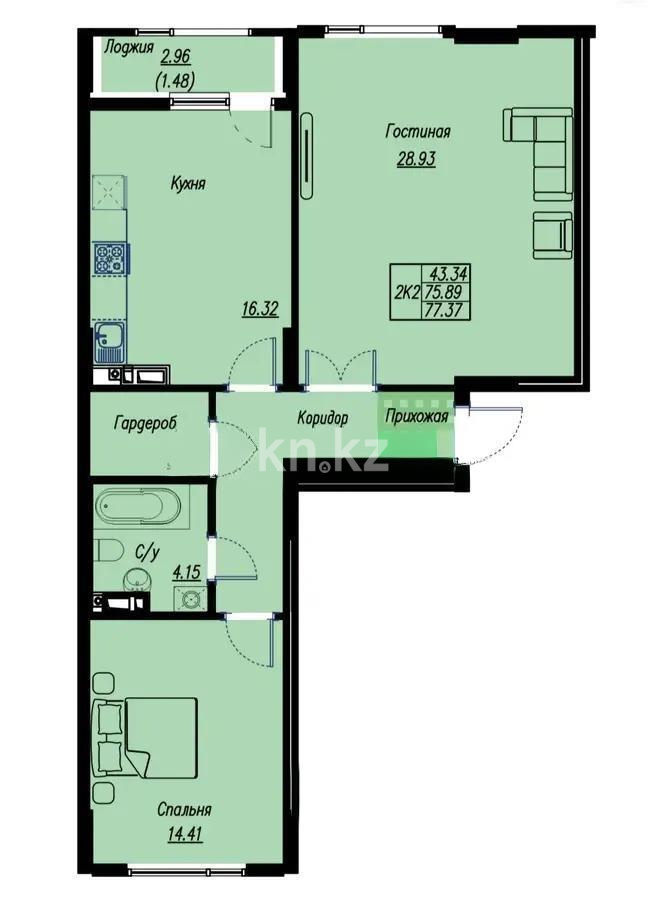 Продажа 2-комнатной квартиры, 77.37 м², ул. Е-496, дом  8 стр - Продажа квартир в Казахстане фото 2 из 2