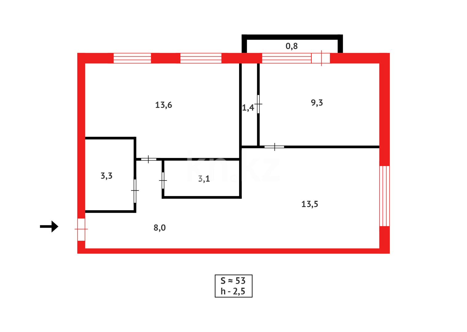 Продажа 2-комнатной квартиры, 53 м², ул. Чернышевского, дом  116 в Темиртау - фото 14