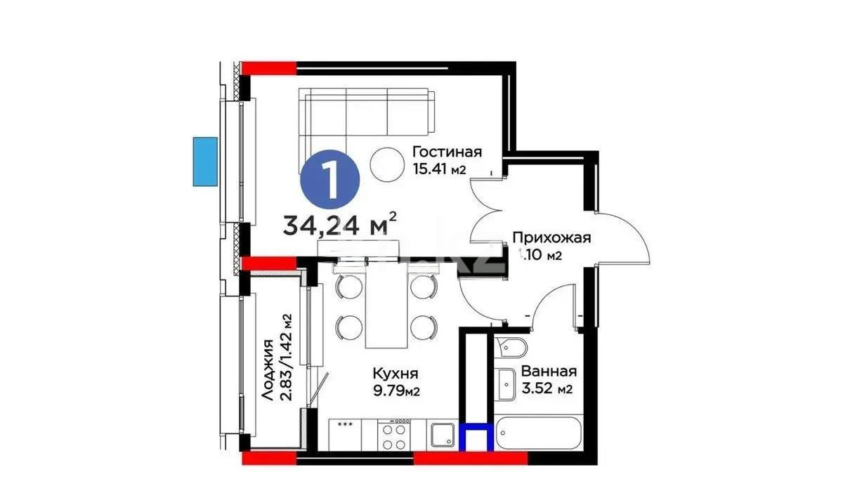 Продажа 1-комнатной квартиры, 35 м² в Астане