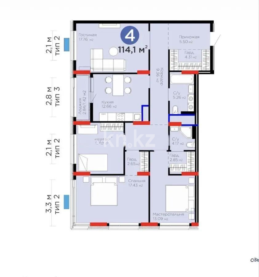 Продажа 4-комнатной квартиры, 114.1 м² - Продажа четырехкомнатных квартир от собственников в Астане - страница 2 фото 1 из 1