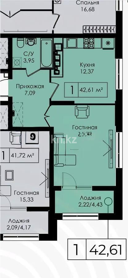 Продажа 1-комнатной квартиры, 42.61 м², пр. Улы Дала, дом  29/1 в Астане