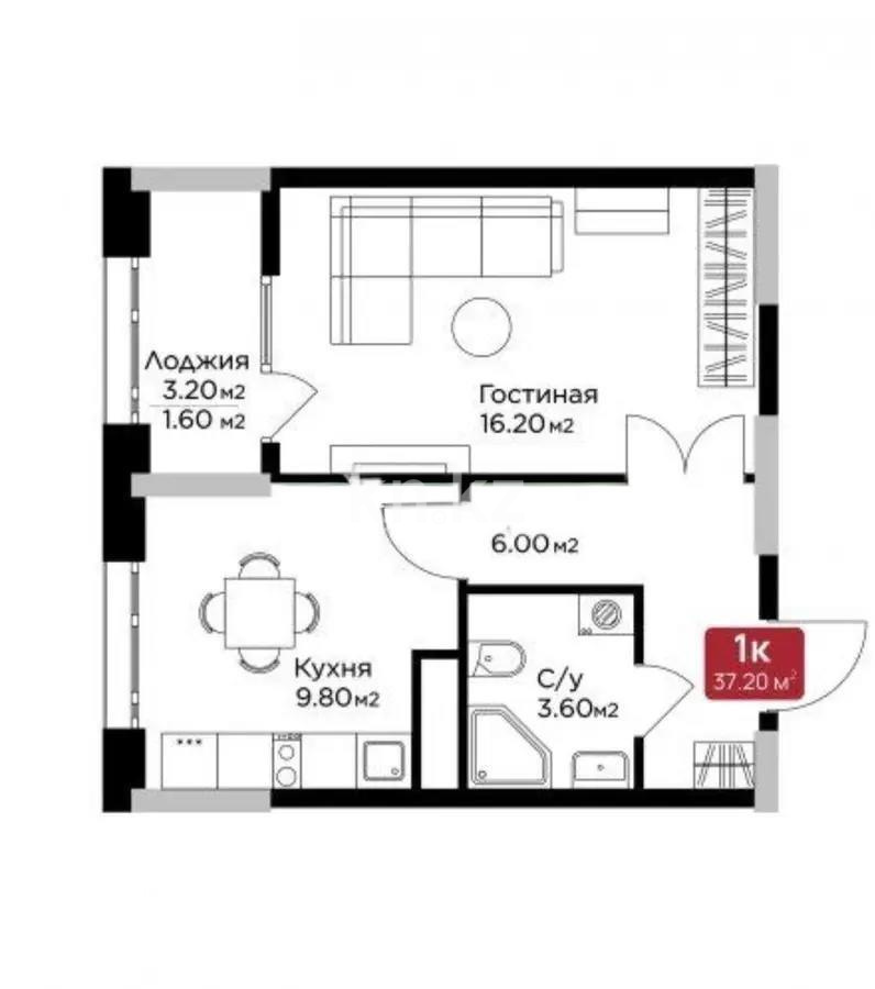 Продажа 1-комнатной квартиры, 37.2 м² в Астане