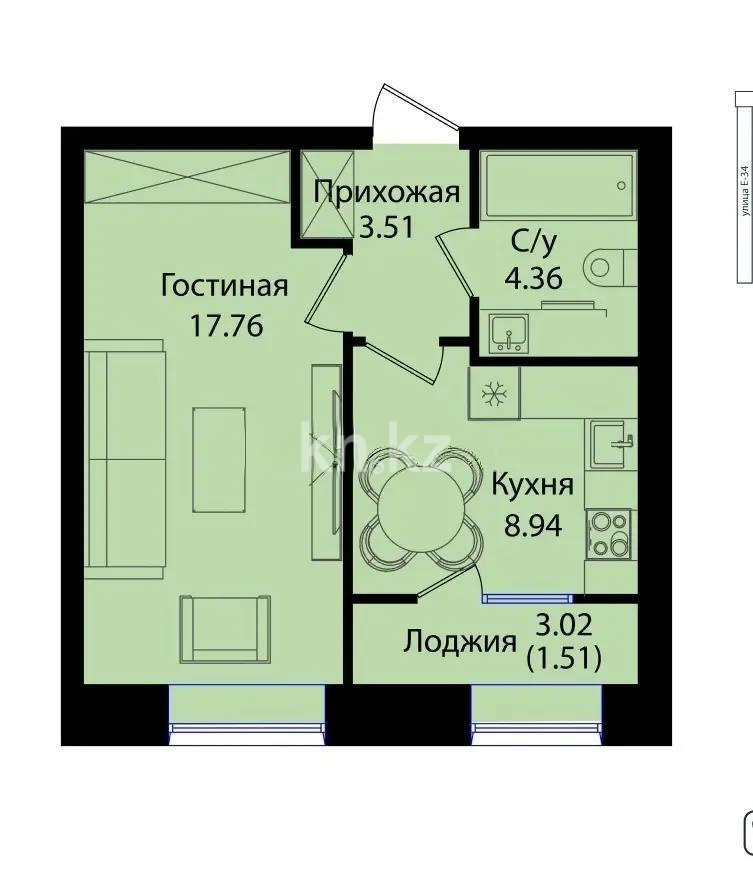 Продажа 1-комнатной квартиры, 36.1 м², ул. Е-15, дом  16 - Продажа жилой и коммерческой недвижимости в Астане фото 1 из 1
