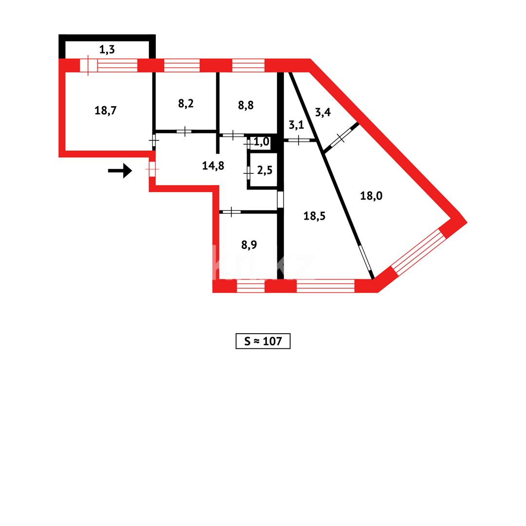 Продажа 5-комнатной квартиры, 107 м², мкр-н Голубые Пруды - Продажа квартир в Караганде фото 24 из 24