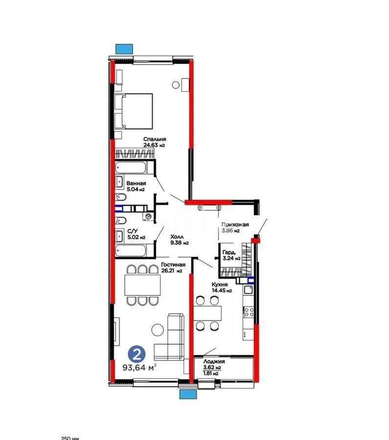 Продажа 2-комнатной квартиры, 94 м², пер. Лебедева, дом  1/1 - Продажа  двухкомнатных квартир в Алматы без посредников фото 1 из 1