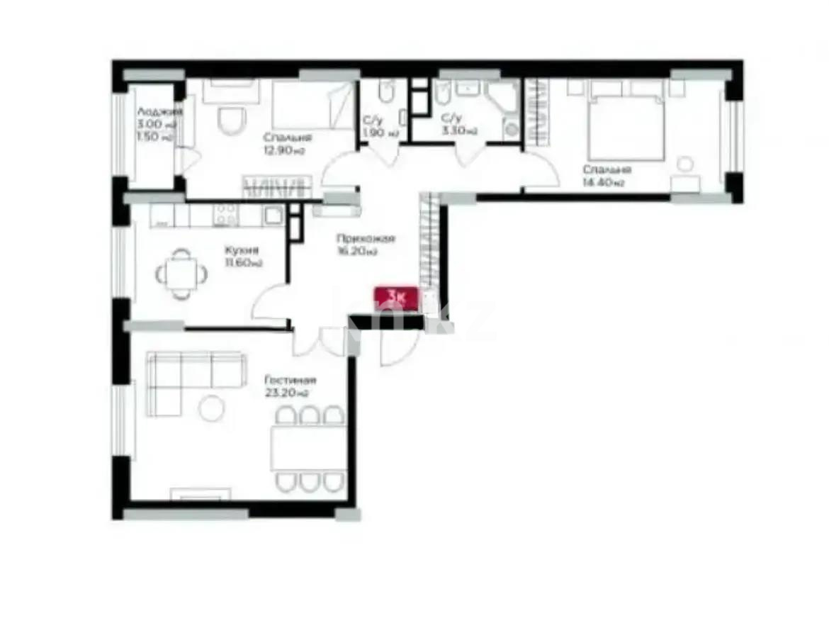 Продажа 3-комнатной квартиры, 85.9 м² - Продажа трехкомнатных квартир в р-не Нура Астаны фото 1 из 1