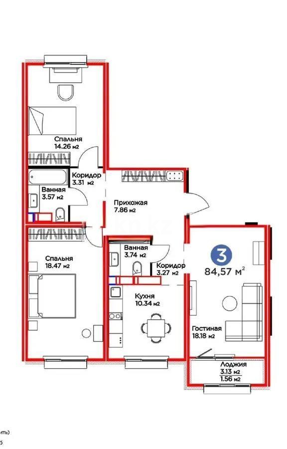 Продажа 3-комнатной квартиры, 85 м², ул. Бектурова, дом  11а в Астане - фото 12